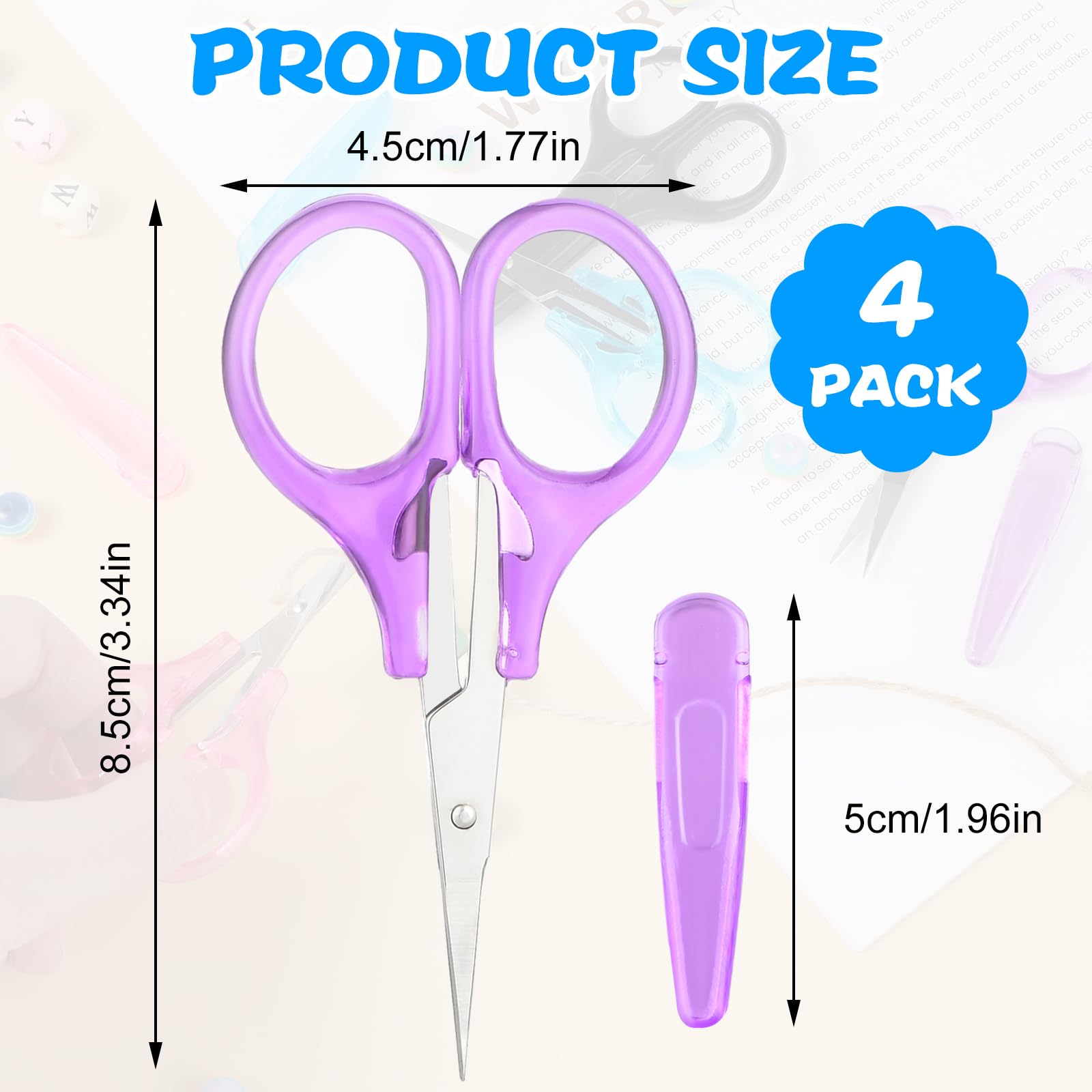 4 Pcs Mini Scissors Small Embroidery Scissors Stainless Steel Scissors with Protective Cover Small Scissors All Purpose Mini Detail Craft Scissors Straight Tips Sewing Scissors for Embroidery Knitting