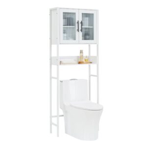 coucheta bathroom over-the-toilet cabinet with glass doors and adjustable shelves, spacious above toilet storage organizer