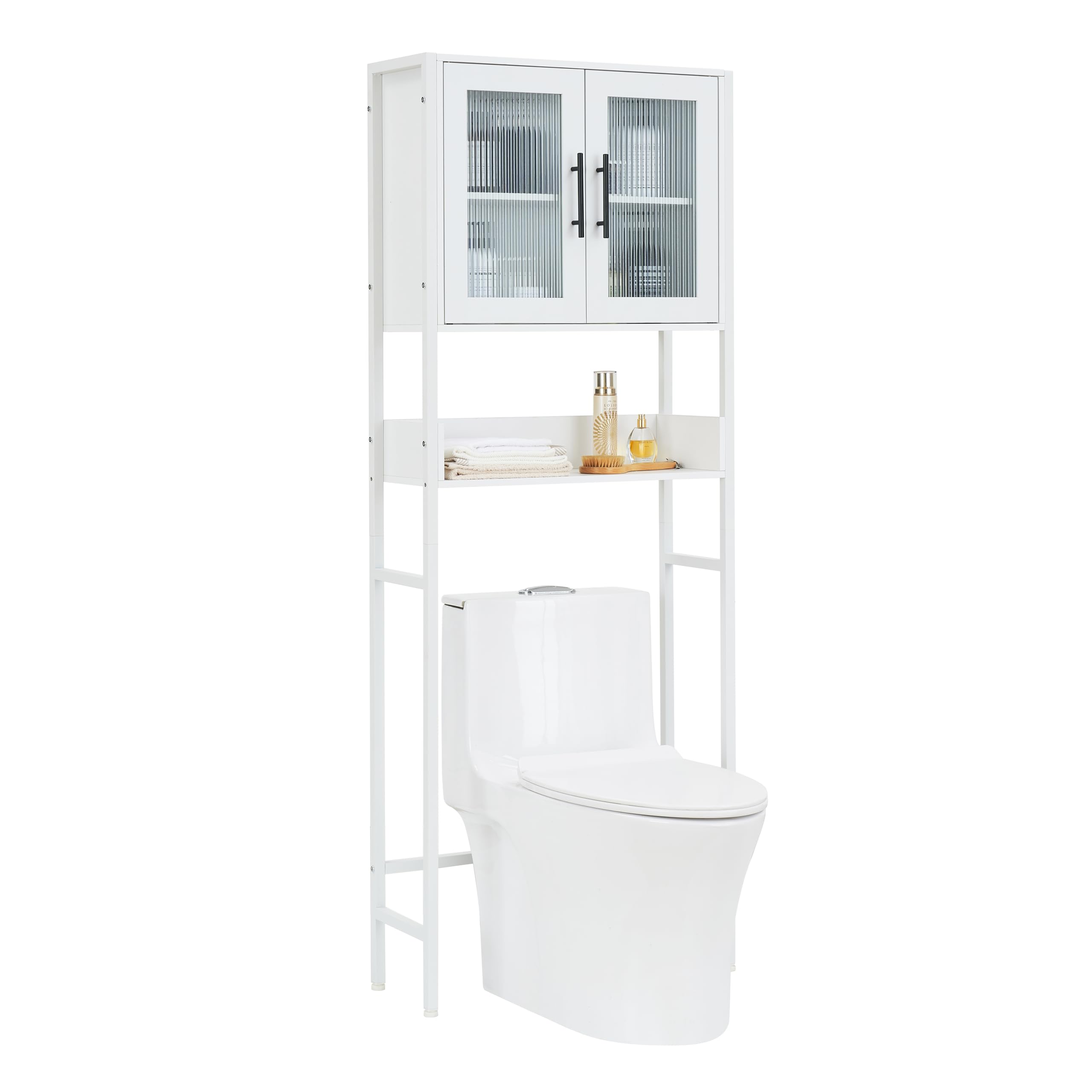 coucheta Bathroom Over-The-Toilet Cabinet with Glass Doors and Adjustable Shelves, Spacious Above Toilet Storage Organizer