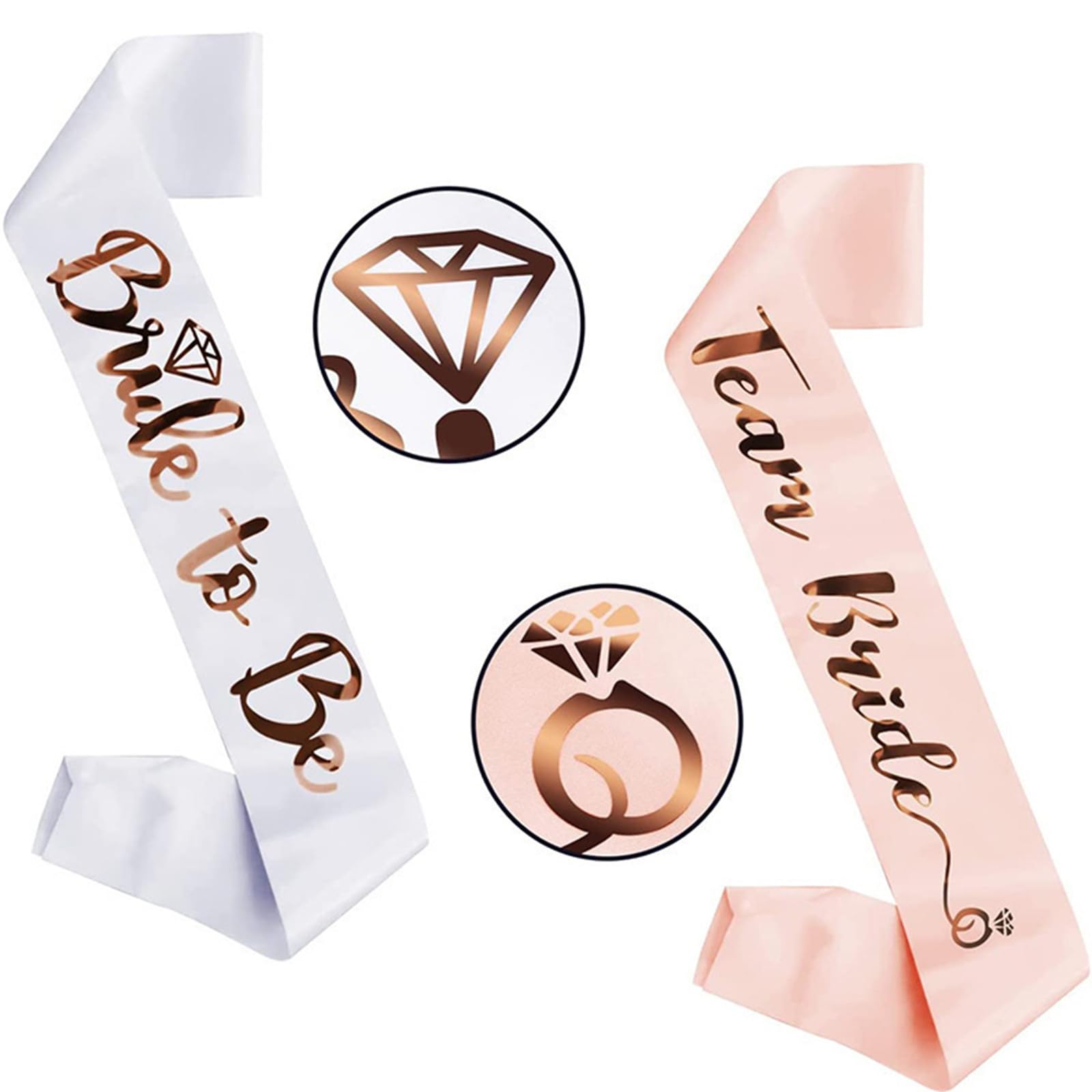 6+1 Pack Bride to Be Sash Set for Team Bridal Shower Bachelorette Party Decorations Wedding Engagement Party Favors White Sash with Rose Gold Foil Lettering