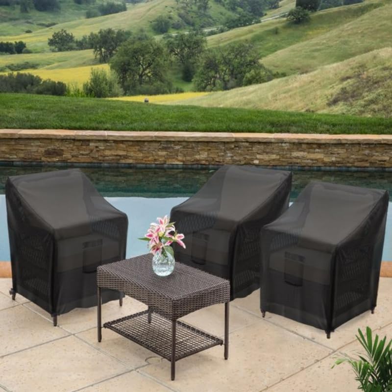 GARPROVM Patio Chair Cover 2 Pack, Outdoor Stack Chairs Covers Waterproof Winterproof Garden Chair Covers,420D Oxford Fabric Furniture Covers for Lounge Chair Armchairs, 33.46" D x 25.2" W x 47.24" H