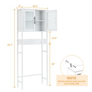 coucheta Bathroom Over-The-Toilet Cabinet with Glass Doors and Adjustable Shelves, Spacious Above Toilet Storage Organizer