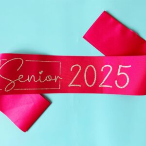 Senior Sash 2025, 8 Pack Silver Glitter Hot Pink Satin Finally Graduated Senior Cheerleader Sashes for Class of 2025 Graduation Party Supplies