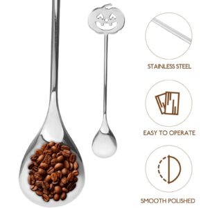 5pcs Halloween Pumpkin Coffee Spoon, Horror Pumpkin Head Stainless Steel Mixing Spoon, Multi-Function Cocktail Stirrer, Dessert & Tea Sugar Stirring Scoop for Kitchen, Bar (5*E)