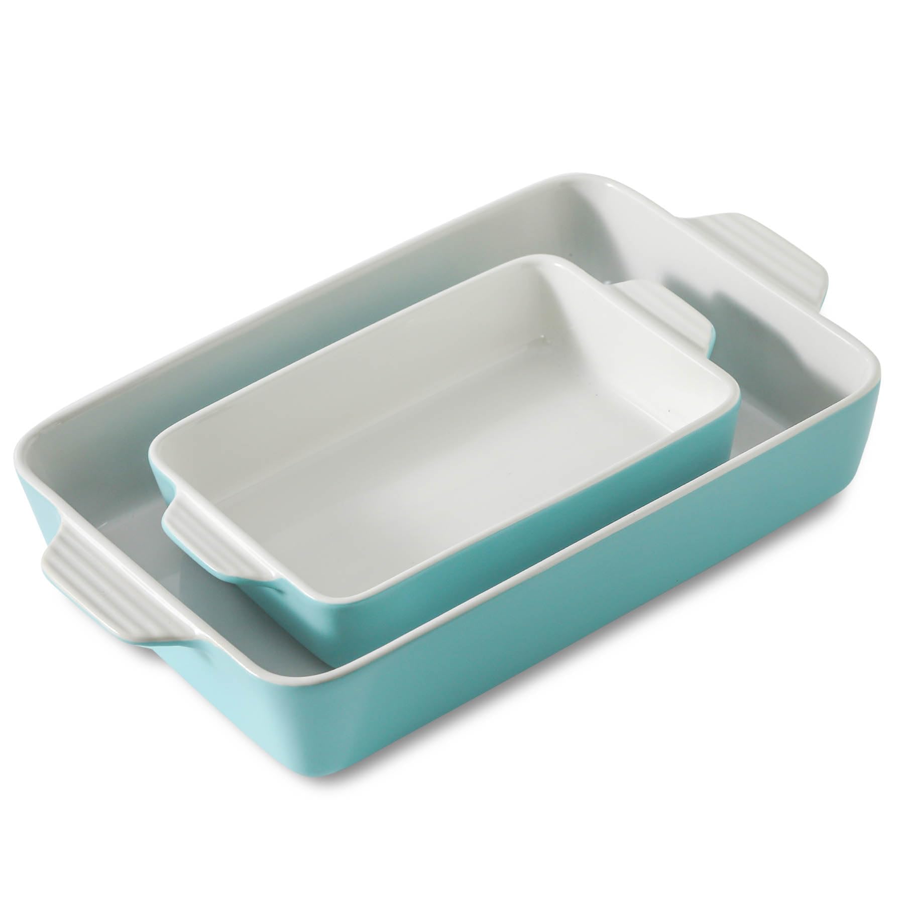 Howise Ceramic Baking Casserole Dish with Handles, Large 9x13 inch Pan and Middle Baking Pan - Porcelain Serving Bakeware Set (Light Blue)