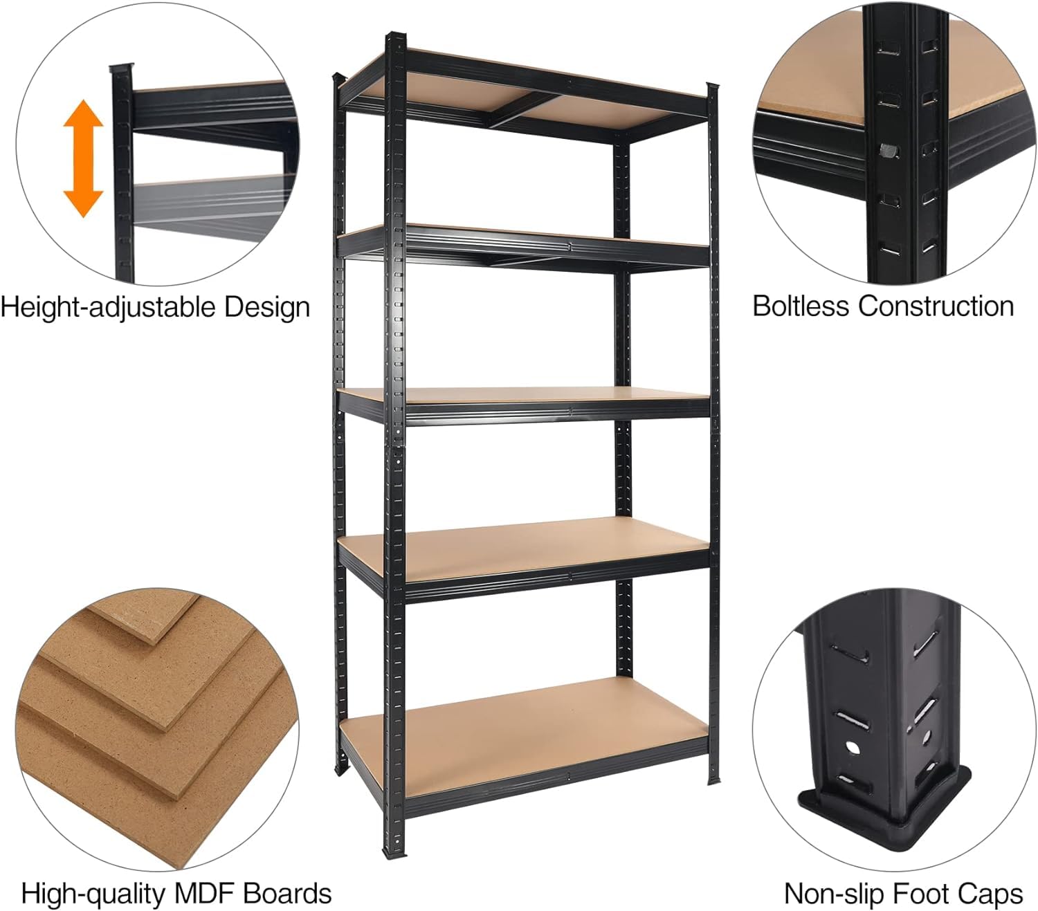 CIERRSSCVV 5-Tier Adjustable Cube Storage Shelf, Metal Shelves for Heavy Duty Storage, Garage Storage Shelves, Book Shelf Organizer for Bedroom, Bakers Racks for Kitchens