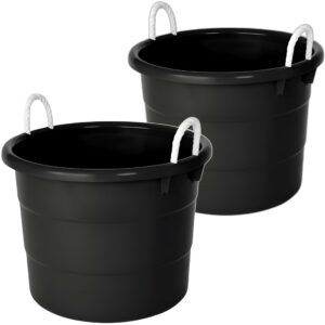 (2 pack) - 18 gallon round storage tub with rope handles, open top, multi-purpose heavy duty plastic for toys, laundry, and more - black, 0402grbk.08 (black)