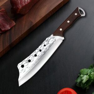 Lienzhe Japan Knives,kitchen knife Meat Cleaver Knife for Meat Cutting,camping knife, japanese chef knife, full tang knife with sheath for Outdoor Cooking, Kitchen Deboning or Camping BBQ