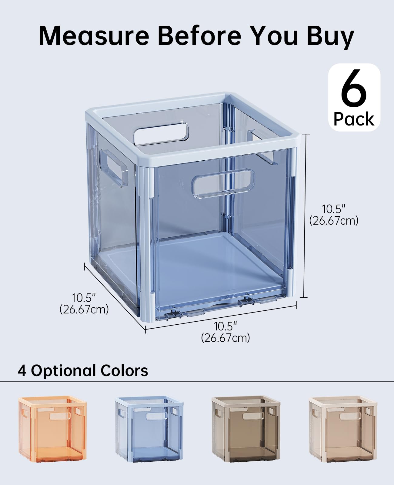 HAIXIN Collaspible Clothes Storage Cubes - Foldable Clothing Storage with Handles Open Home Storage Bins Plastic Storage Containers for Bedroom Closet Wardrobe Dormitory, 6 Pack (Blue, 10.5 Inch)