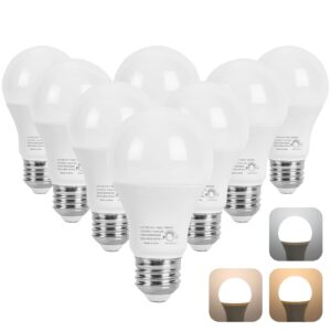 gabori triac dimmable 3 color a19 led light bulbs, 9w(60 watt equivalent), 930 lumens, 4000k/3000k/6000k, e26 base, 8-pack