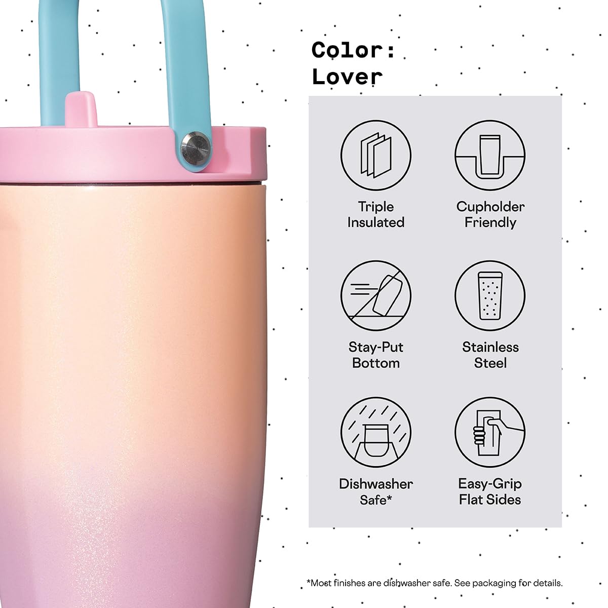 Corkcicle Go Cup XL Insulated Tumbler with Lid and Straw, Lover, 30 oz – Reusable Water Bottle Keeps Beverages Cold for 12hrs – Cupholder Friendly Tumbler, Leak-Proof Design