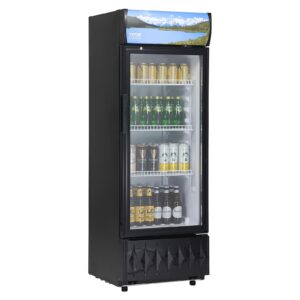 vevor commercial merchandiser refrigerator, 6.8 cu.ft / 195l beverage refrigerator cooler merchandiser, glass door display refrigerator upright fridge with 3 adjustable shelves, customizable lightbox