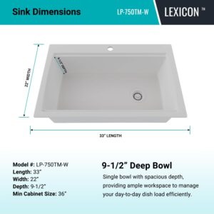 32" x 22" Workstation Sink, Single Bowl Kitchen Sinks, Drop in Kitchen Sink, Granite Composite Kitchen Sink, Quartz Undermount Sink, Galaxy White Kitchen Sink, with Grid, Strainer, Flange LP-750TM-W