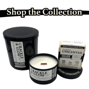 Unscented Crackling Wood Wick Candle | 45 Hour Burn | Handpoured Premium Coconut Soy Blend | Holzer Handcrafted USA | Luxury (Crackle & Glow, 1 Candle - 6oz)