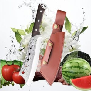 Lienzhe Japan Knives,kitchen knife Meat Cleaver Knife for Meat Cutting,camping knife, japanese chef knife, full tang knife with sheath for Outdoor Cooking, Kitchen Deboning or Camping BBQ