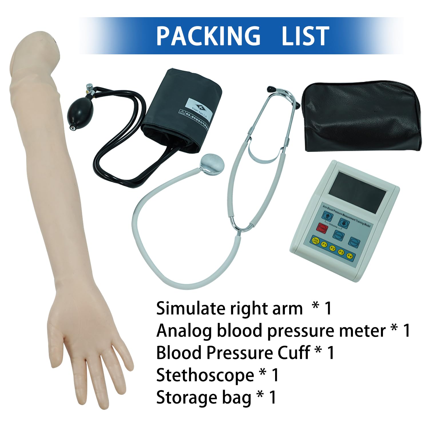 Blood Pressure Training Arm Simulator, BP Training Arm Manikin Practice Kit with Korotkoff Gap Sound Blood Pressure Cuff Stethoscope LCD Display Model for Education Teaching