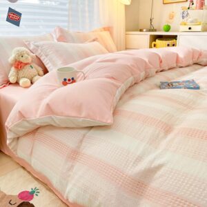 Mengersi Waffle Weave Duvet Cover Set,Aesthetic Bedding Set Comforter Cover with Pillowcase for All Season (No Comforter Included) (Pink, Queen)