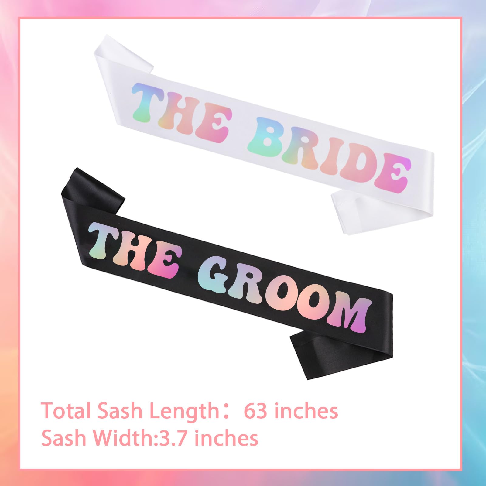 Diartpaint Iridescent The Bride and The Groom Engagement Sash, Holographic Foil Shiny Satin Sash for Bridal Shower Bachelorette Wedding Party Decorations Favors Accessories