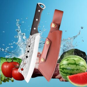 Lienzhe Japan Knives,kitchen knife Meat Cleaver Knife for Meat Cutting,camping knife, japanese chef knife, full tang knife with sheath for Outdoor Cooking, Kitchen Deboning or Camping BBQ