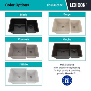 32" x 19" Quartz Kitchen Sink, 60/40 Double Bowl Sink, Drop-in Sink, Undermount Sink, Granite Kitchen Sink, White Kitchen Sink, Lexicon Platinum LP-6040-W-SO