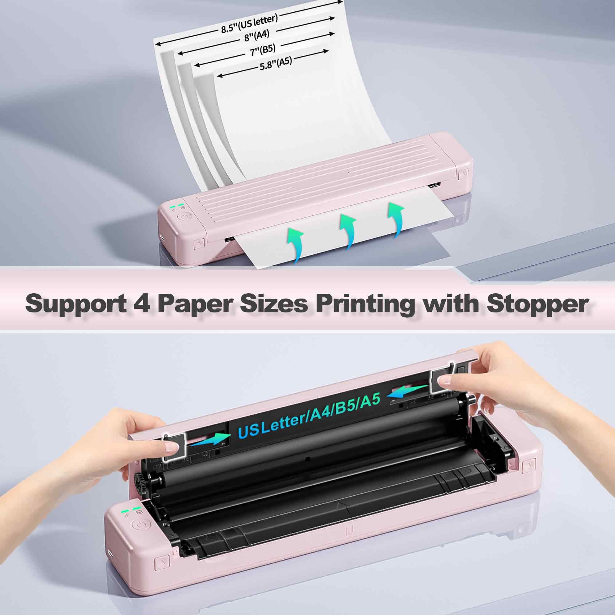 Itari P831 Pink Bluetooth Thermal Transfer Printer, Portable Printers Wireless for Travel, 300DPI Inkless Printer with 2 Roll Exclusive Thermal Transfer Ribbon