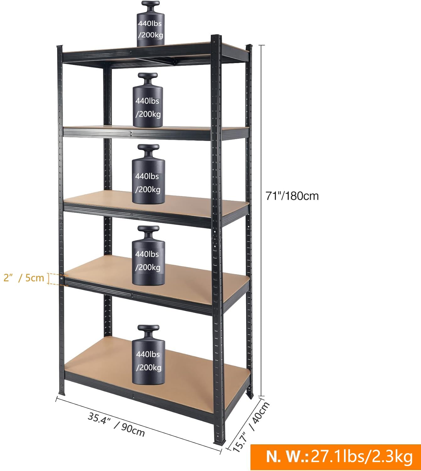 CIERRSSCVV 5-Tier Adjustable Cube Storage Shelf, Metal Shelves for Heavy Duty Storage, Garage Storage Shelves, Book Shelf Organizer for Bedroom, Bakers Racks for Kitchens