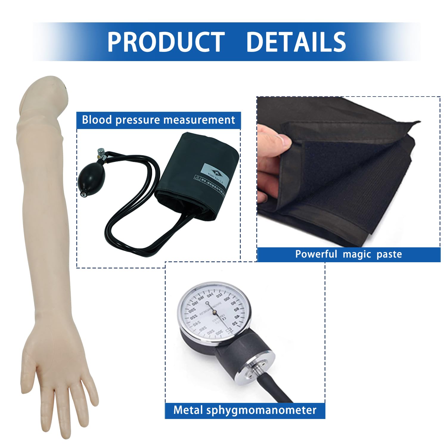 Blood Pressure Training Arm Simulator, BP Training Arm Manikin Practice Kit with Korotkoff Gap Sound Blood Pressure Cuff Stethoscope LCD Display Model for Education Teaching