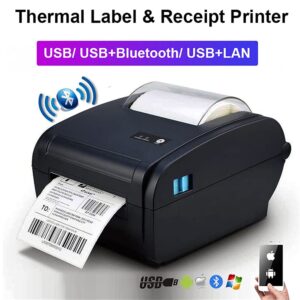 TREEYX Label Printer, Thermal Barcode Printer, Sticker Shipping Label Printer 4 * 6 Inch Bluetooth USB Pos Direct Portable Receipt Printer