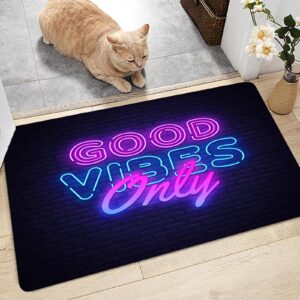 Manicer Neon Area Rug, Blacklight Good Vibes Only UV Reactive Non-Slip Door Throw Rug Fluorescent Flannel Floor Mat Carpet, Glow in The Dark Play Mat for Bedroom, Playroom - 19.7" x 31.5"