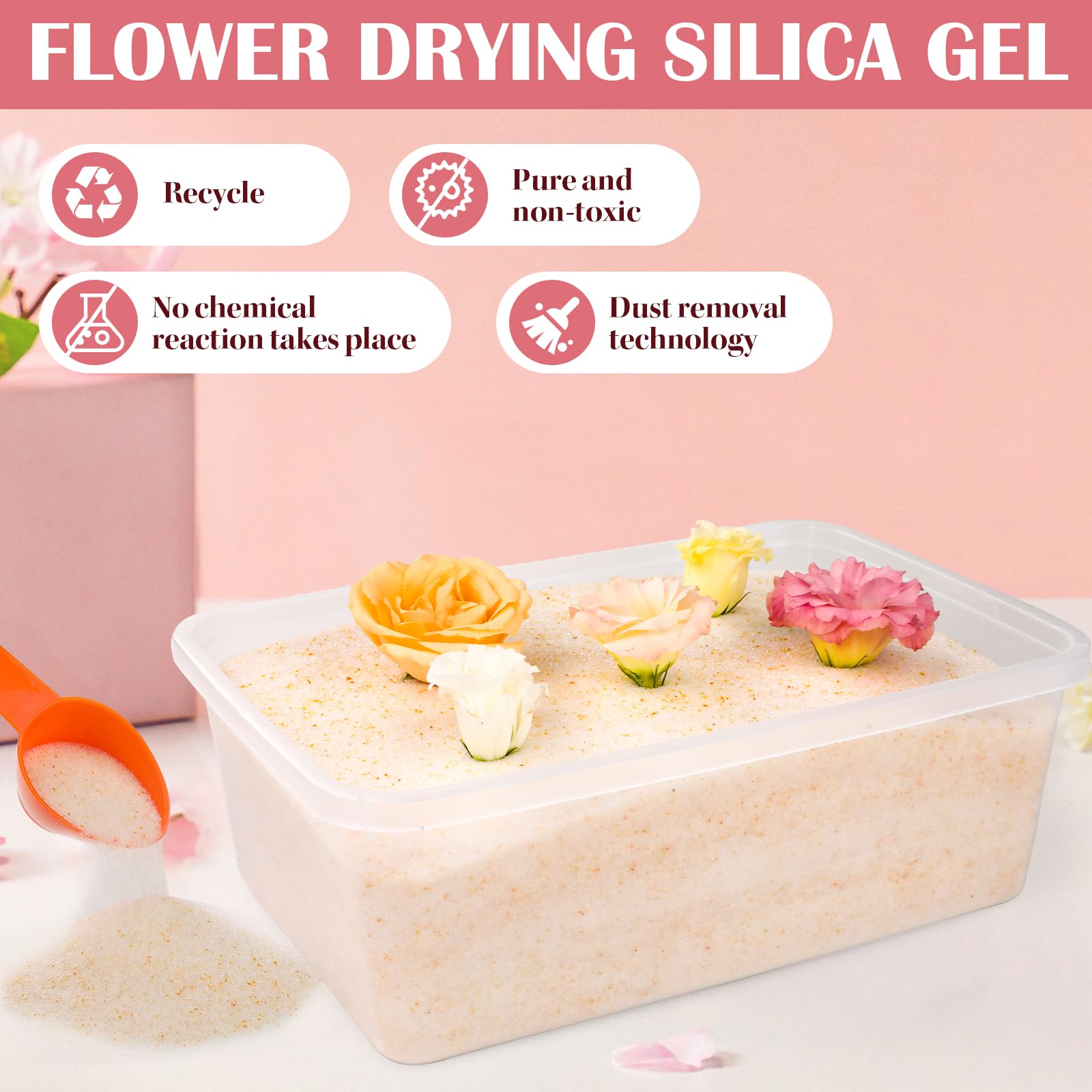 VOISEN Silica Gel Flower Drying, 5LBS Silica Gel for Drying Flowers,Color Indicating Flower Preservation Kit Contains Flowers Desiccant, Brush, Gloves, 6.7 L Plastic Box