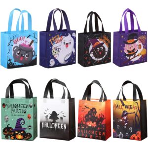 8pcs halloween trick or treat bags assorted size,halloween tote bags with handles treat bags for kids,reusable halloween goodie candy snack bags for party favors