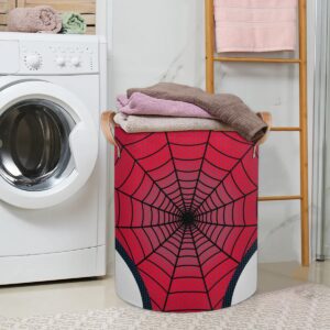 Large Laundry Hamper Basket Red Spider Web Round Collapsible Storage Organizer Bin for Kids, Boys, Nursery, Closet, Bedroom, Playroom, Toys, Dirty Clothes, 16"W x 20"H