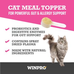 WINPRO- Cat Probiotic Meal Topper, Plasma-Powdered Formula for Gut Health, Seasonal Allergy Relief, Healthy Probiotic Supplement for Cat's, All Cat Breeds, 120 Scoops, Made in USA