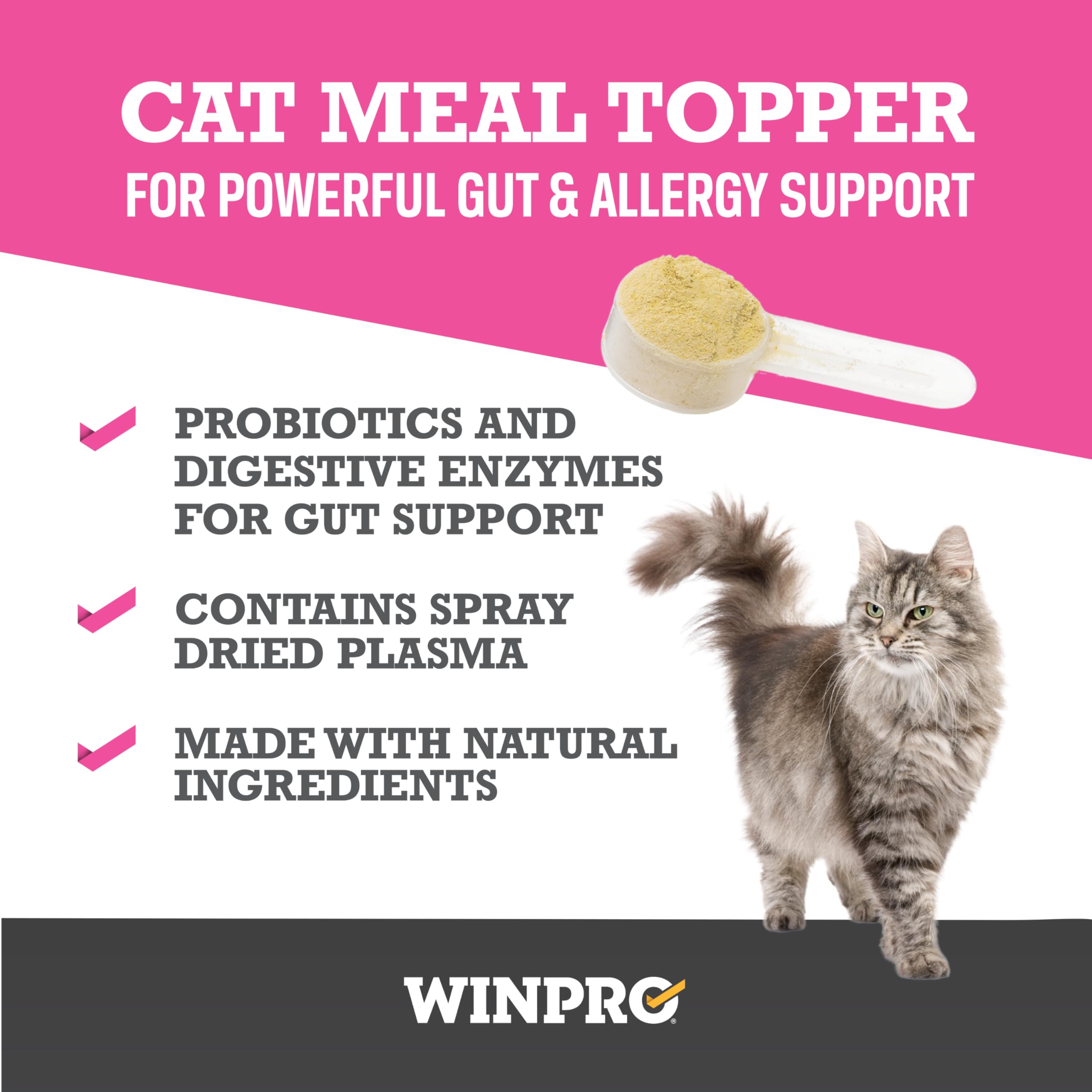 WINPRO- Cat Probiotic Meal Topper, Plasma-Powdered Formula for Gut Health, Seasonal Allergy Relief, Healthy Probiotic Supplement for Cat's, All Cat Breeds, 120 Scoops, Made in USA