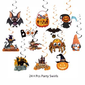 TPPICK 24Pcs Halloween Birthday Party Hanging Swirls Indoor Decorations, Cute Ghost Pumpkin Ceiling Hanging Streamers for Halloween Themed Party Decorations