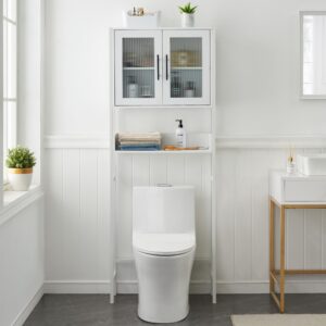 coucheta Bathroom Over-The-Toilet Cabinet with Glass Doors and Adjustable Shelves, Spacious Above Toilet Storage Organizer