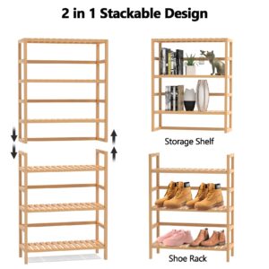 VASMIA Bookshelf,6 Tier Bamboo Adjustable Bookshelves,Tall Bookcase Shelf Storage Organizer,Free Standing Storage Shelving Unit for Living Room,Bedroom,Bathrrom and Home Office,Natural