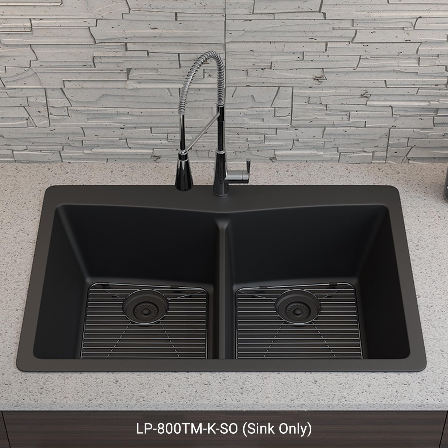 33" x 22" Quartz Kitchen Sink, Double Bowl Kitchen Sinks, Drop in sink, large sinks Quartz Undermount Kitchen Sink, Galaxy Black Kitchen Sink, Double Sink Kitchen, Lexicon Platinum LP-800TM-K-SO