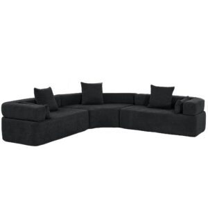 JUSTONE 111" Sectional Sofa for Living Room,Oversized Combination Sofa,Curved Sofa,Semicircular Modular Sofa with 4 Pillows for Home Office,3 Piece Free Combination(Black)