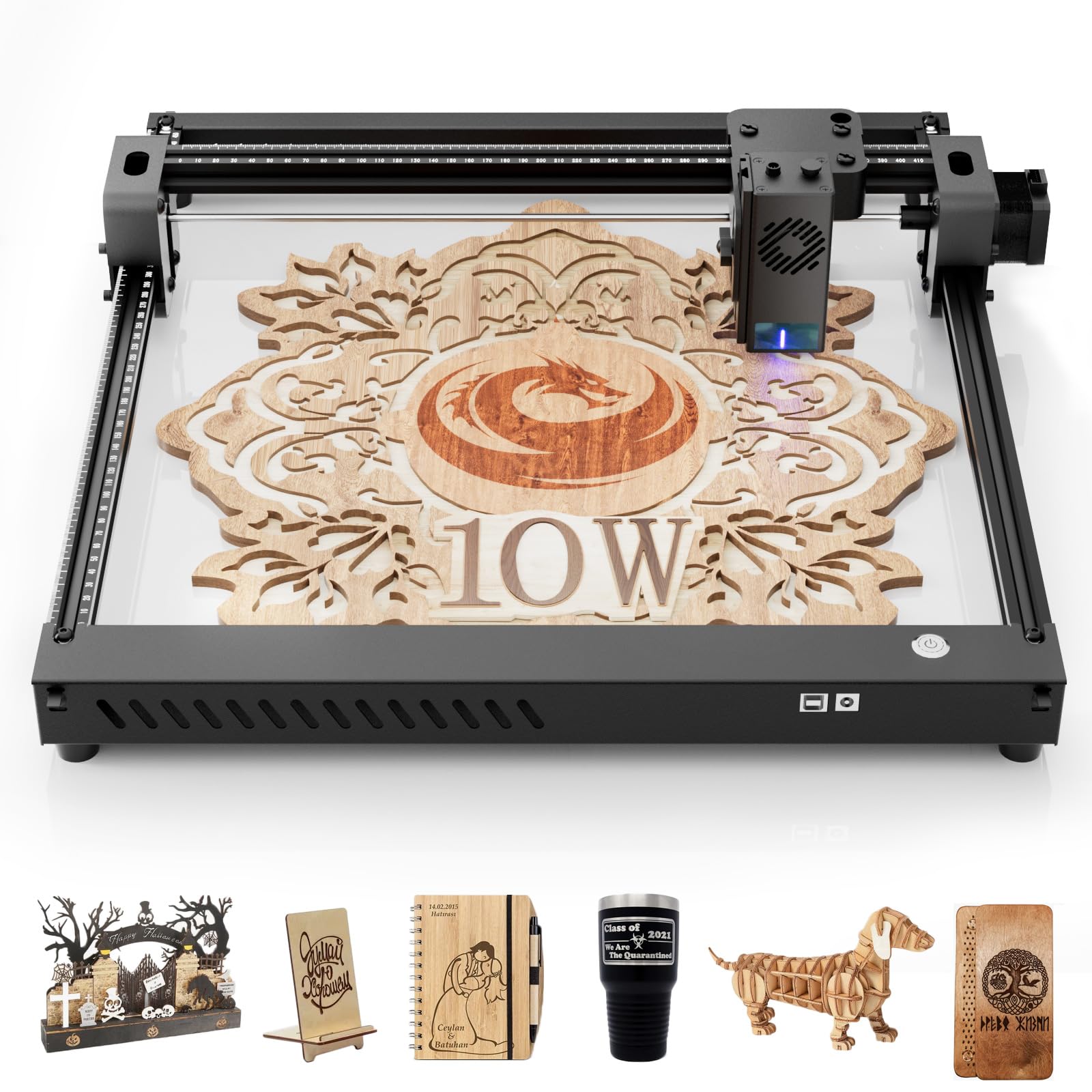 Phoisk YR3-10W Laser Engraver - 10000mW Laser Engraving Machine, 30000mm/min Class 4 DIY Laser Cutter for Wood and Metal, Dark Acrylic, Glass, Leather, Working Area 13"x13"