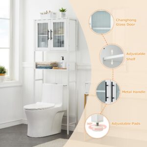 coucheta Bathroom Over-The-Toilet Cabinet with Glass Doors and Adjustable Shelves, Spacious Above Toilet Storage Organizer