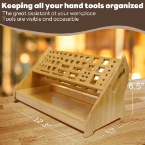 CIYRULL Screwdriver Organizer Desktop Screwdriver Holder 53 Slots Workbench Rack Stand Bamboo Tool Storage Organizer for Plier Hammer Allen Wrench