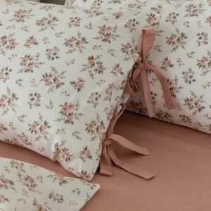 VM VOUGEMARKET Pink Flower Pillowcases 2 Pieces Floral Bed Pillow Shams with Elegant Bow Ties-100% Cotton Standard Queen Pillow Covers for Girls,Soft,Luxury,Comfortable (20"×26",2 Pieces)