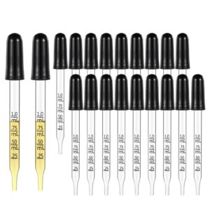 lusofie 20 pcs 1ml pipettes dropper, eye droppers with rubber tip, glass pipette for essential oils eye drops makeup liquid universal droppers with 2 brushes