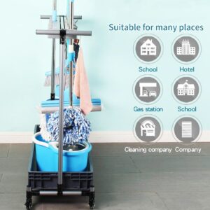 Broom and Mop Organizer Wall Hanging, Movable Commercial Multifunctional Cleaning Cart and Tool Organizer Drain Rack, 41.34x19.69x5.12 Inches Cleaning Cart Put Wet Mops for Garden Garage Organizer