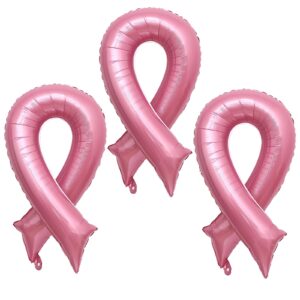 breast cancer pink ribbon balloons ribbon shaped foil balloons breast cancer awareness aluminum balloons set for party decoration fundraising event supplies 3pcs