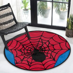 Red Spider Web Round Area Rug Large Aesthetic Area Rugs for Kids Room Nursery Decorations, 3 ft Diameter Cool Non-Slip Doormat Floor Carpet Decor