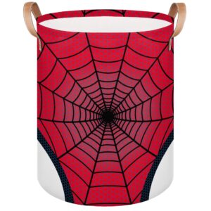 large laundry hamper basket red spider web round collapsible storage organizer bin for kids, boys, nursery, closet, bedroom, playroom, toys, dirty clothes, 16"w x 20"h