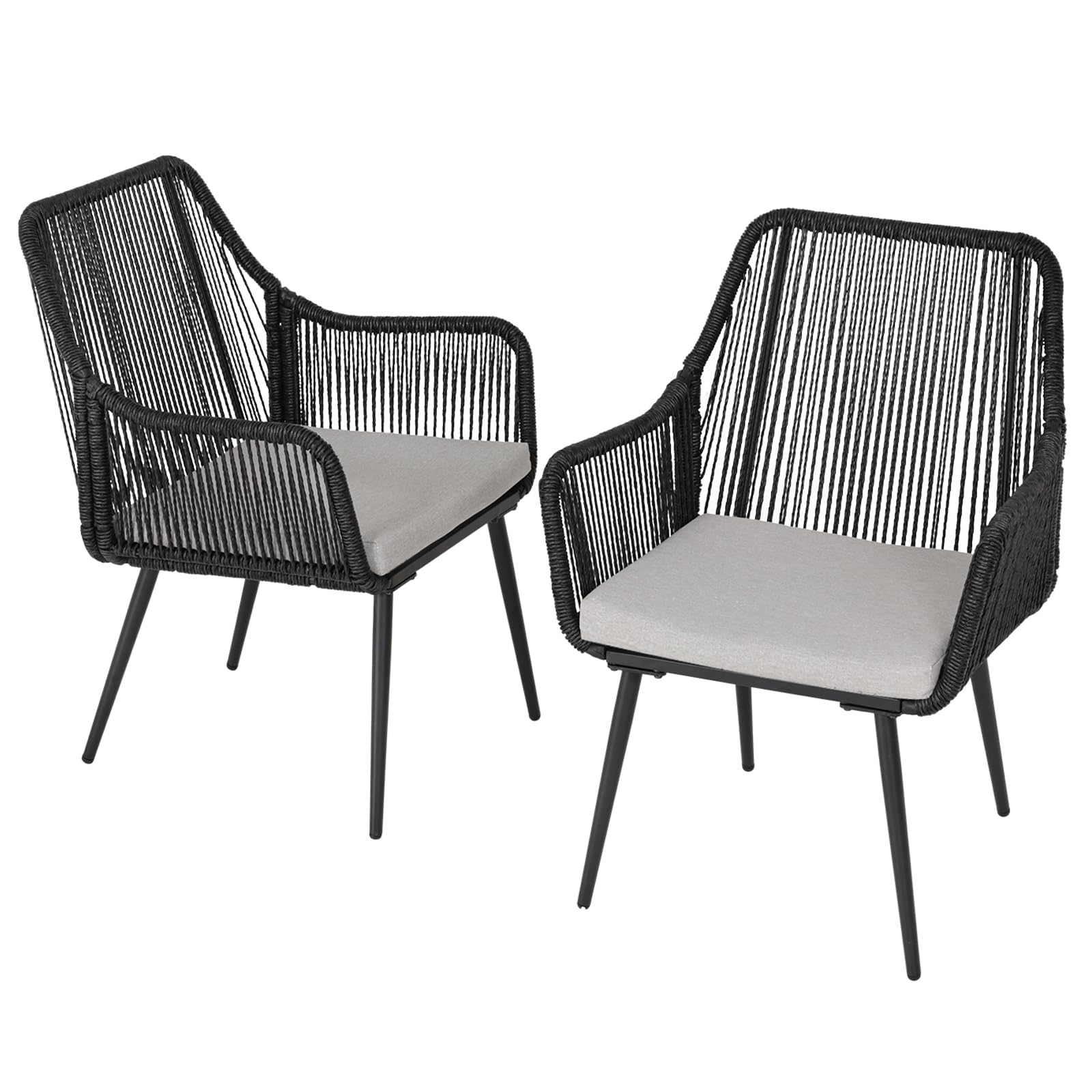 Olaterior Patio Dining Chairs Set of 2, Outdoor Dining Chairs, All-Weather Woven Twisted Wicker Rattan Chair with Armrest and Cushion, Modern Indoor Outdoor Seating for Garden, Lawn, Backyard, Black