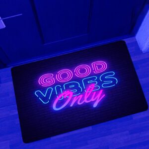 Manicer Neon Area Rug, Blacklight Good Vibes Only UV Reactive Non-Slip Door Throw Rug Fluorescent Flannel Floor Mat Carpet, Glow in The Dark Play Mat for Bedroom, Playroom - 19.7" x 31.5"